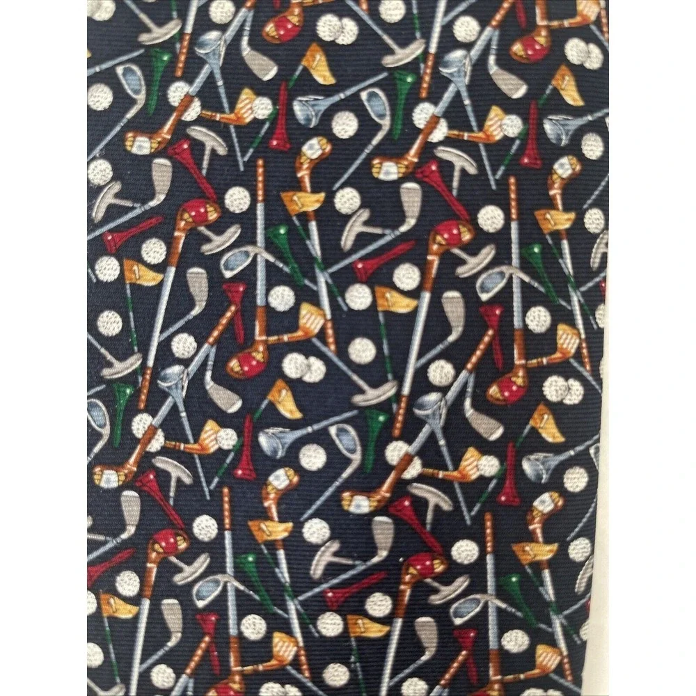 Sabatini All Silk Milano Roma Como Navy Blue Hand Made Men's Neck Tie Golf Theme